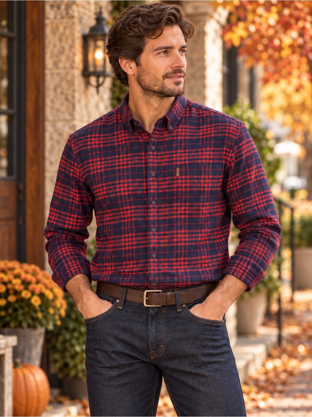 Men’s Red Navy Plaid Flannel Shirt XL Classic Outdoorsy - Picture 2 of 11